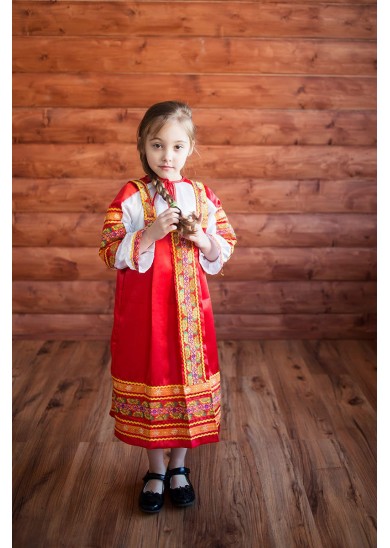 Детский русский народный сарафан «Алёнушка» красный