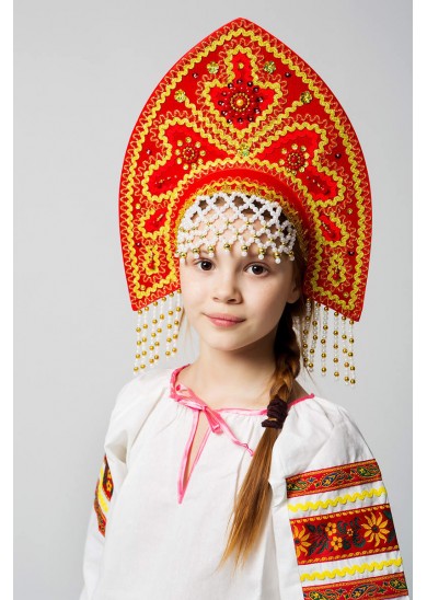 Славянский детский кокошник «Анна» красный